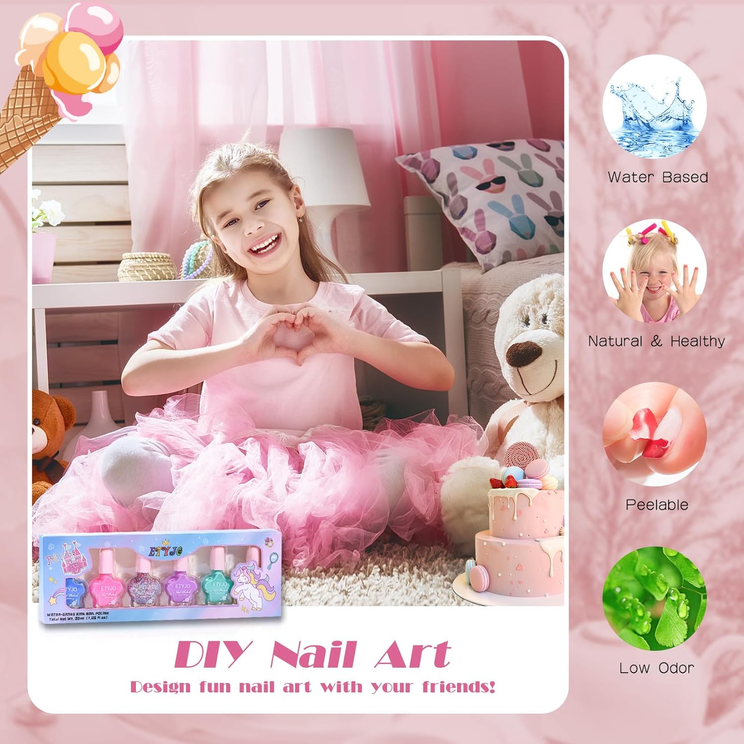 Kids Nail Polish Set - Non-Toxic, Quick Dry Peel Off Nail Polish, 6 Rainbow Colors for Girls Age 3+ - Image 3