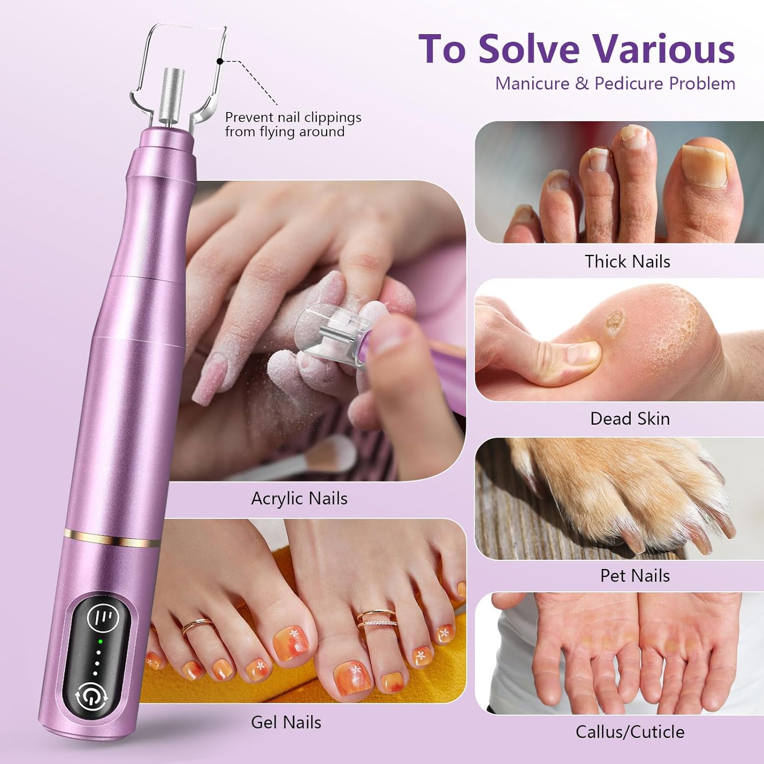 Cordless Nail Drill Electric Nail File Kit Rechargeable Professional Efile Nail Set, Portable Acrylic Gel Nail Polish Remover Machine Pedicure Manicure Tool, 11 Bits 56 Sanding Bands Salon Home - Image 3
