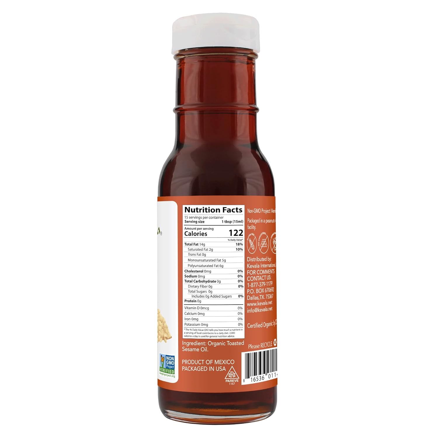 Kevala Organic Toasted Sesame Oil – 8 oz – 236 ml – Cold Pressed – Cooking Oil – Roasted Sesame Seeds - Unrefined - Image 2
