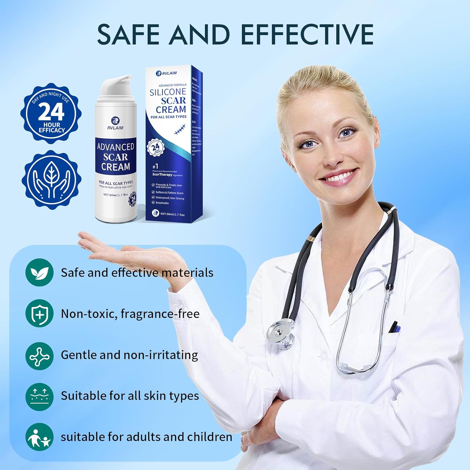 Advanced Silicone Scar Cream Gel 1.7 oz for Surgical Stretch Marks and Keloids - Image 3