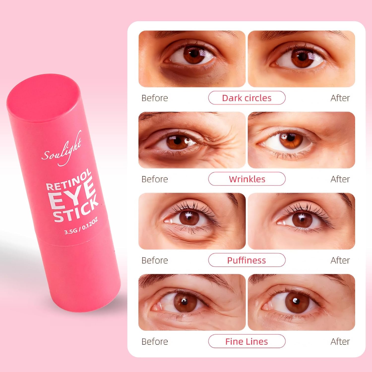 Soulight Retinol Eye Stick, Anti-Aging Eye Cream, Skincare for Wrinkles, Dark Circles, Puffiness - Retinol Eye Balm Moisturizes, Softens& Nourish Skin - Image 3