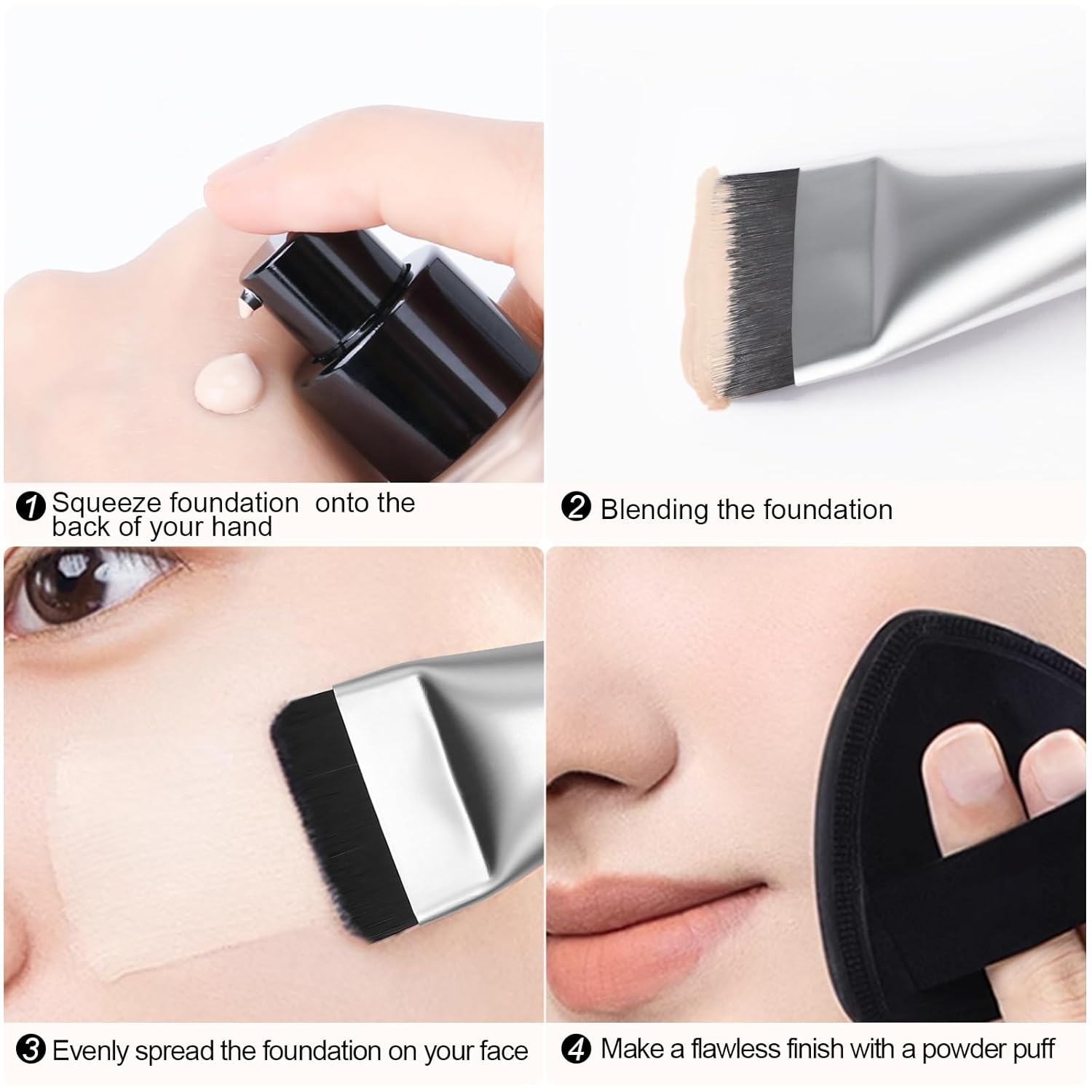 Flat Foundation Brush,Korean Makeup Brush Spatula Facial Brush for Liquid Foundation,Premium Face Makeup Brush for Blending Cream (Silver) - Image 4