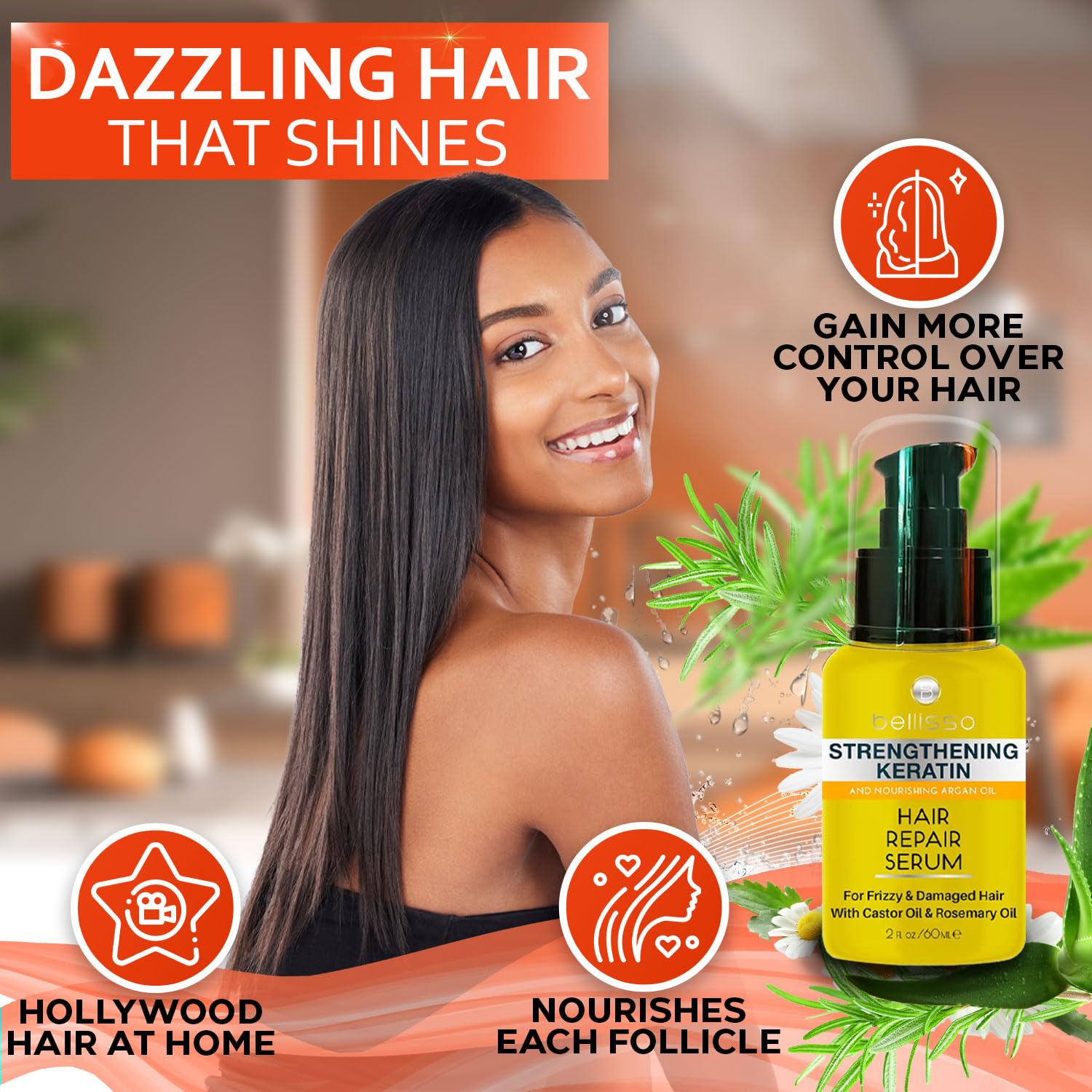 Keratin Hair Serum 4 oz Heat Protection Frizz Control Shine Treatment - Image 4