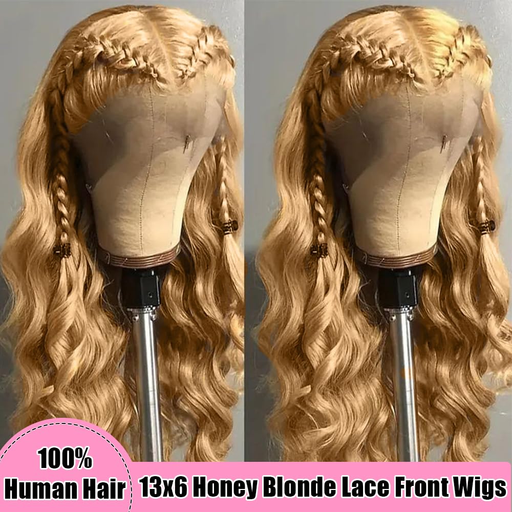 200% Density 30 Inch Honey Blonde 13x6 HD Lace Front Wig Human Hair Body Wave Lace Frontal Wigs Human Hair Pre Plucked 27# Honey Blonde Wig Glueless Wigs - Image 2