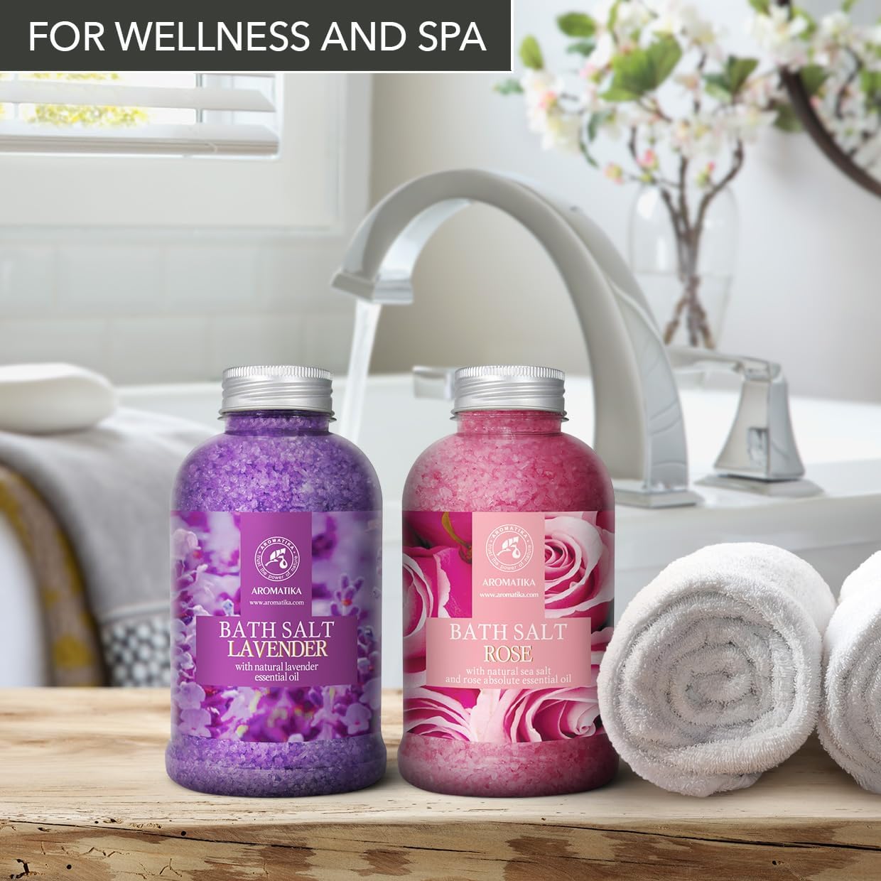 Bath Sea Salt Set 2х21.16Oz - Bath Salt Lavander & Rose - Lavender Essential Oil - Natural Rosewood Oil & Rose Extract - Aromatherapy - Relaxing - Body Care - Beauty - De-Stress Bath Salts - Image 7