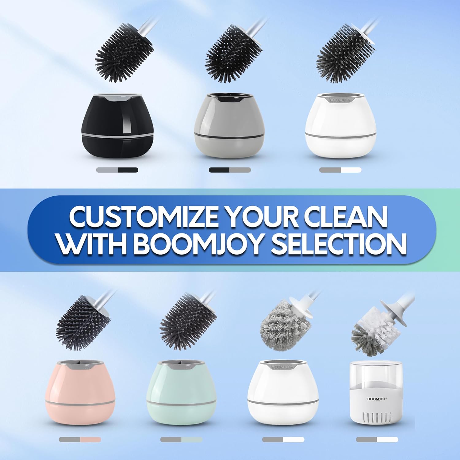 BOOMJOY Toilet Brush and Holder Set, Silicone Toilet Bowl Cleaner Brush, Bathroom Cleaning Bowl Kit with Tweezers, Bathroom Accessories with Aluminum Handle - White - Image 2