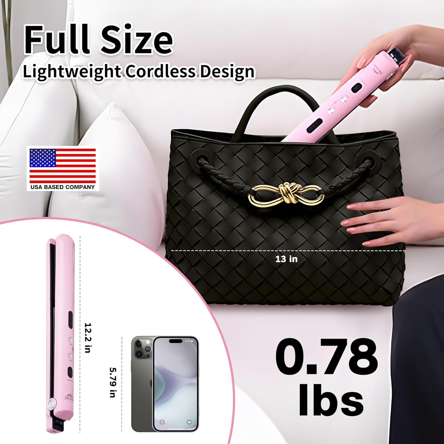 Cordless Hair Straightener & Curler 2-in-1 | Ceramic Flat Iron, Dual Voltage 9000mAh Battery | Reduces Frizz for Shinier, Smoother Hair | 3 Temp 350°F/375°F/430°F | USB-C Rechargeable - Image 4