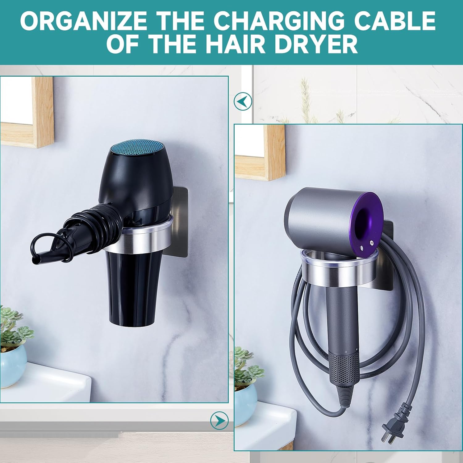 Hair Dryer Holder Wall Mounted, Hair Tool Organizer and Storage, Blow Dryer Holder Wall, Adhesive Hair Dryer Holder, SUS304 Stainless Steel Hairdryer Holder for Bathroom Salon Barber Shops - Image 6