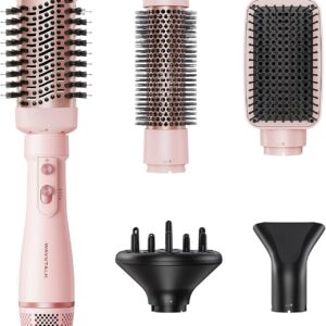 Blow Dryer Brush Set, Wavytalk Air Sculpt 5-in-1 Hot Air Brush Set, Multi Hair Styler for Salon Blowouts, Smooth Curls, Volumizing and Straightening, Sleek and Less Frizz, Pink
