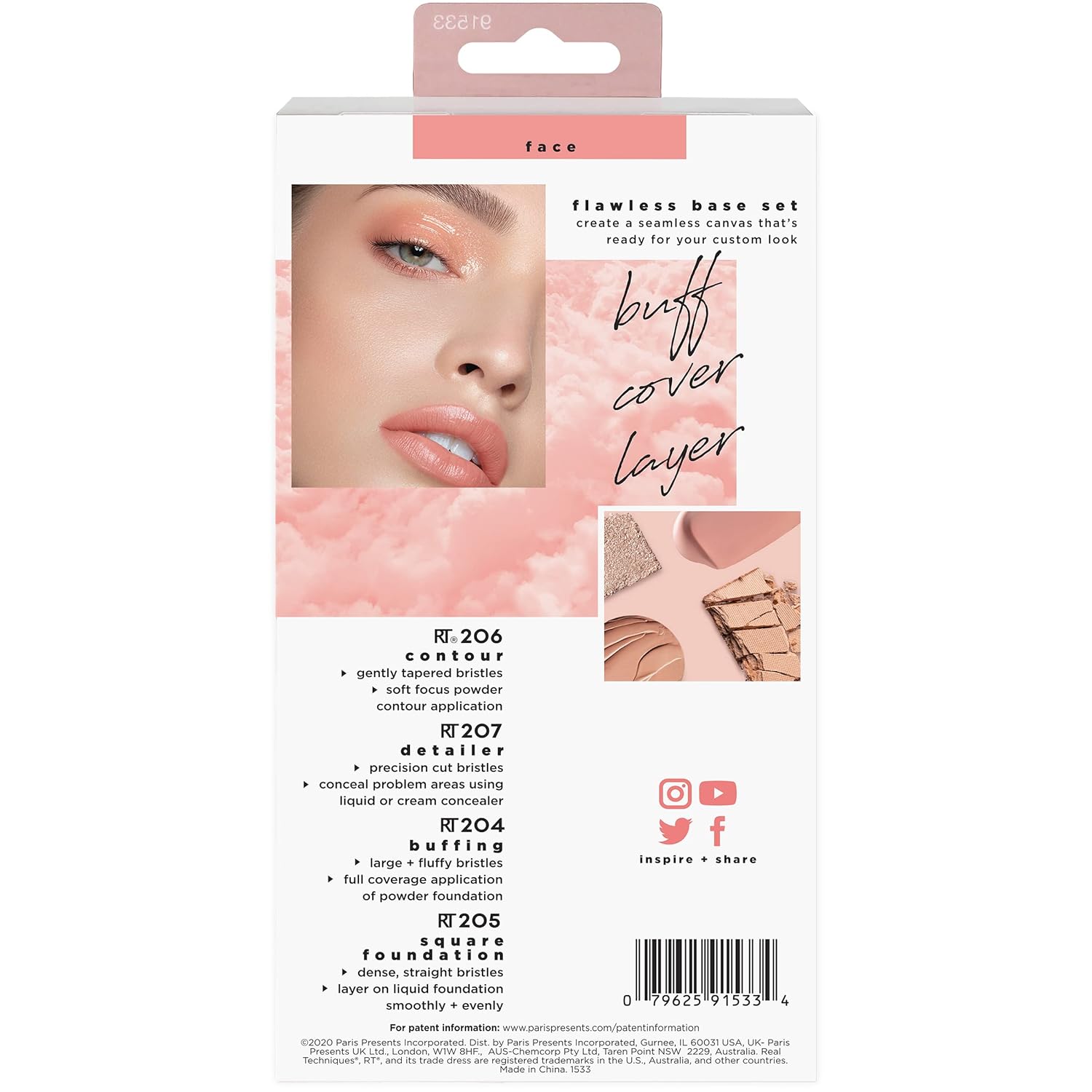 Real Techniques Flawless Base Brush Set With Ultra Plush Custom Cut Synthetic Bristles and Extended Aluminum Ferrules to Build Coverage for Every Makeup Application Need, Orange, 5 Piece - Image 9