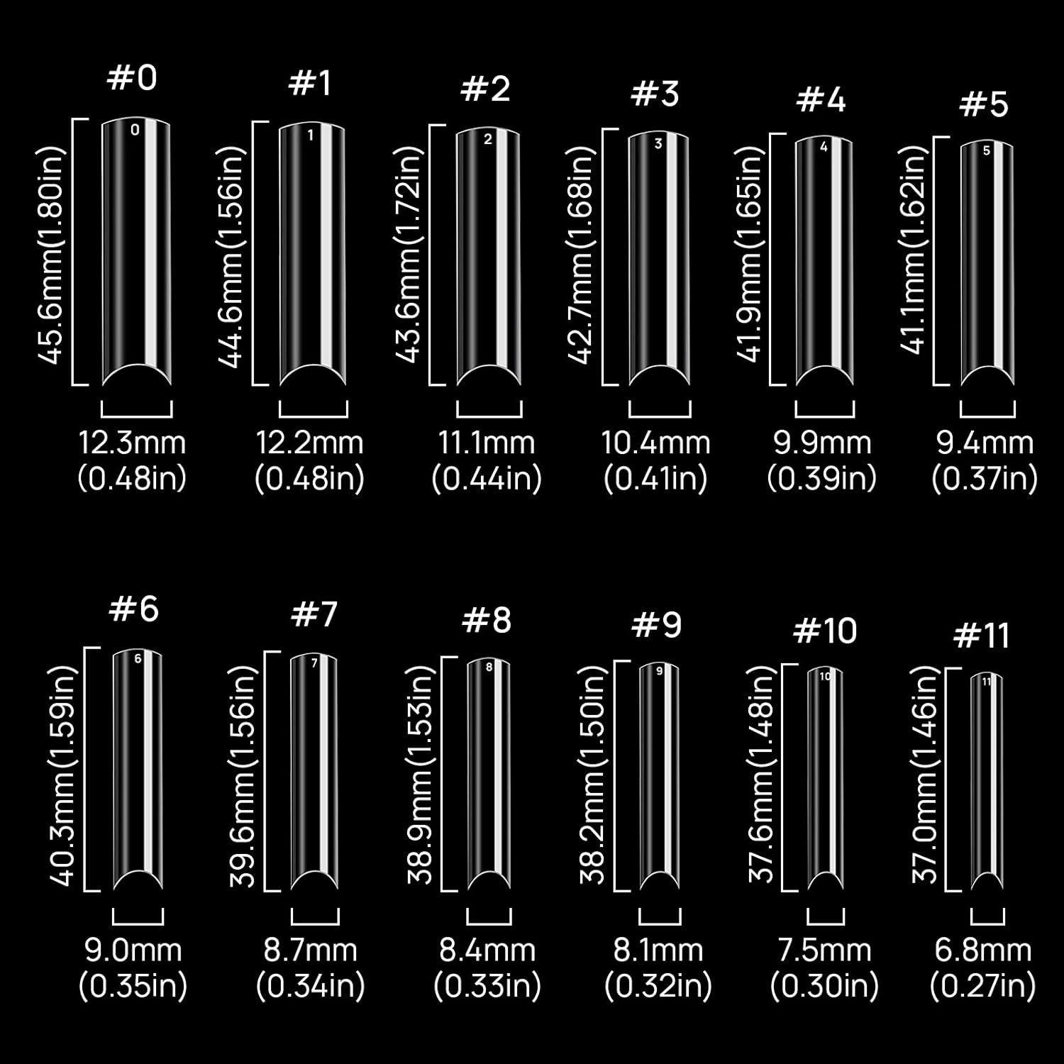 240 Pcs Extra Long C Curve Nail Tips - XXL Clear Fake Straight Square Shape Half Cover Acrylic False Nails with Box for Salons Nail Art,12 Sizes - Image 3