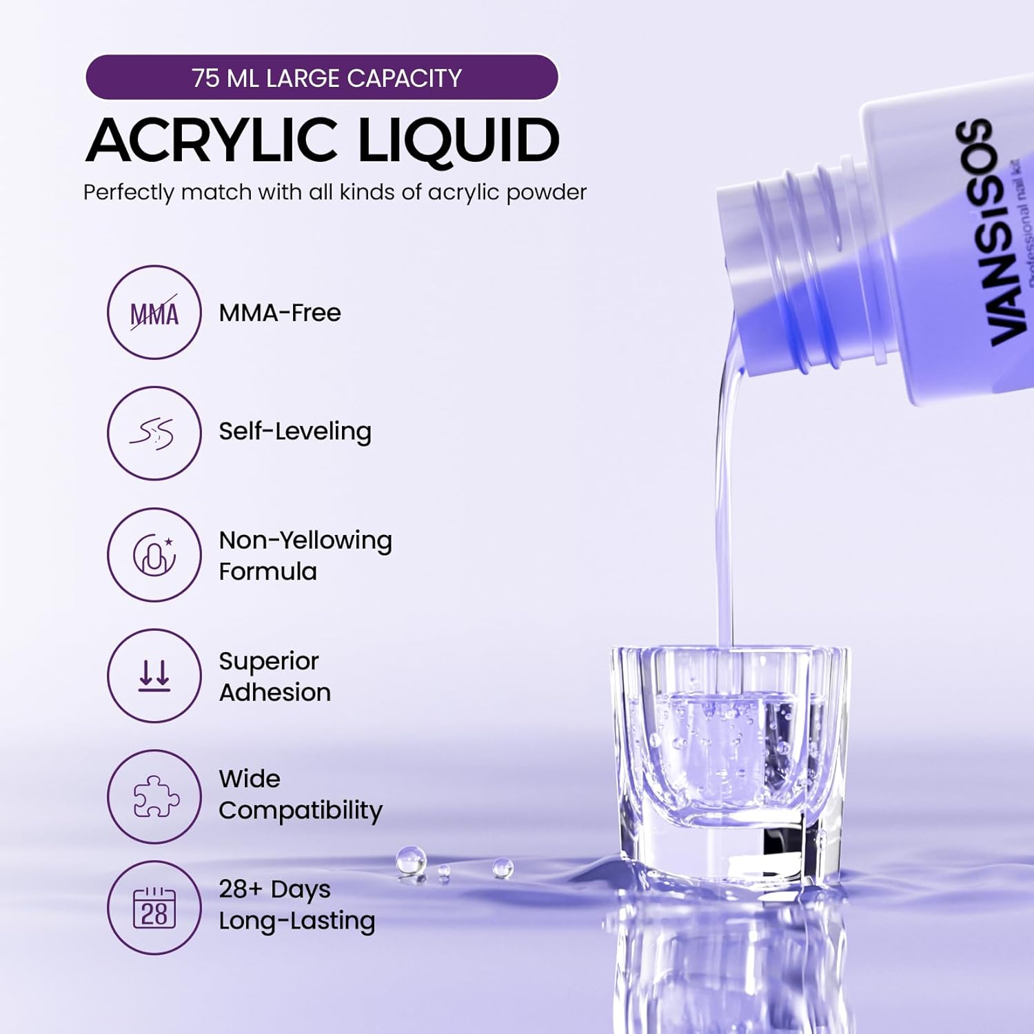 Acrylic Nail Kit: 30g Clear Acrylic Powder and 75ml Liquid Set with Nail Brush and Forms Nails Extension Kit for Beginners for Home DIY Salon Nails Application - Image 3