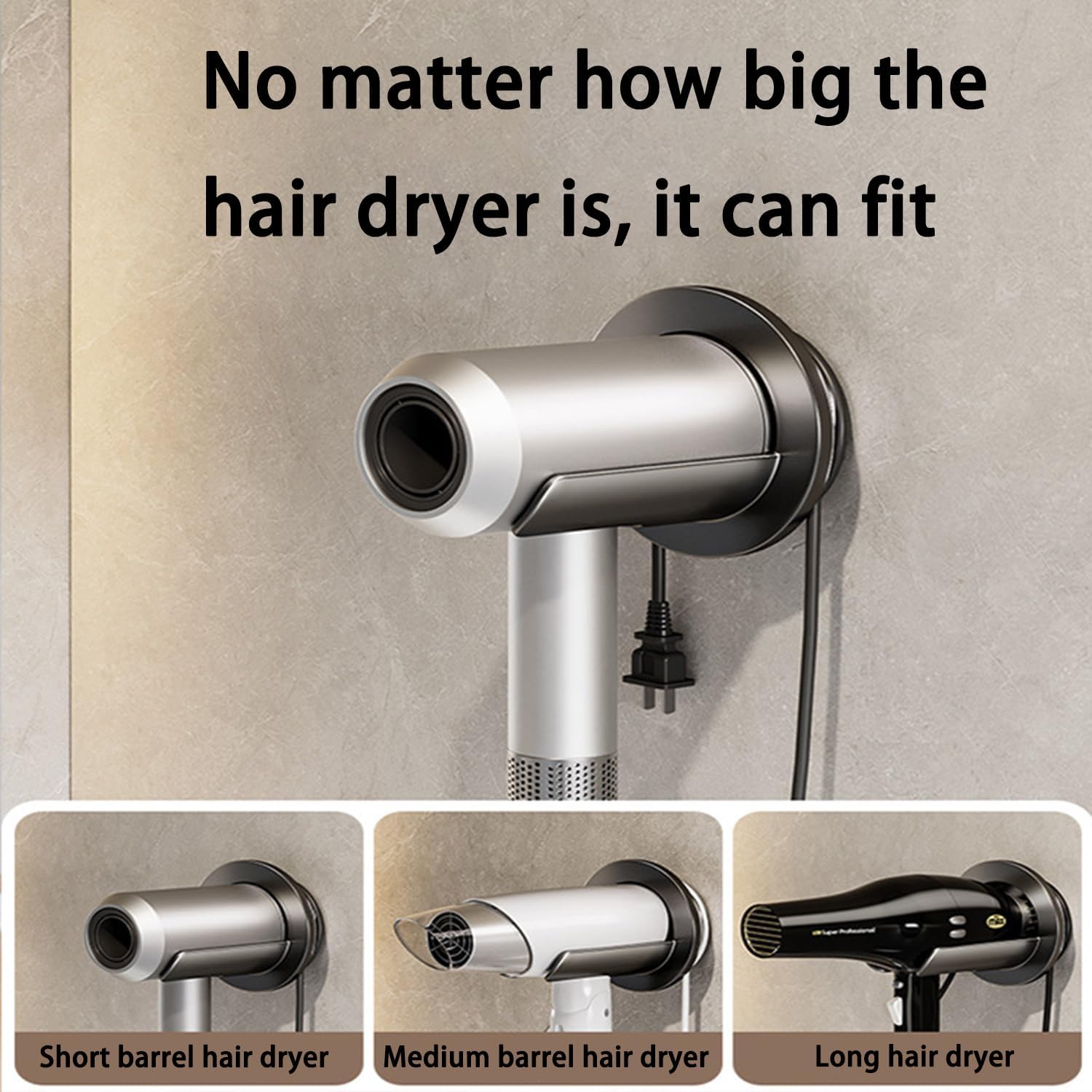 Hair Dryer Holder,Universal Wall Mount Blow Dryer Holder,Strong Self Adhesive Hair Dryer Organizer,for Dyson Hair Dryer Holder,with Plug&Cord Organizer Rack Hairdryer Holder for Bathroom - Image 4