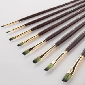 Falling in Art 9 PCS Flat Brushes Set, Professional Nylon Paint Brushes, Long Handle Artist Brush for Watercolor, Acrylic, and Oil Painting
