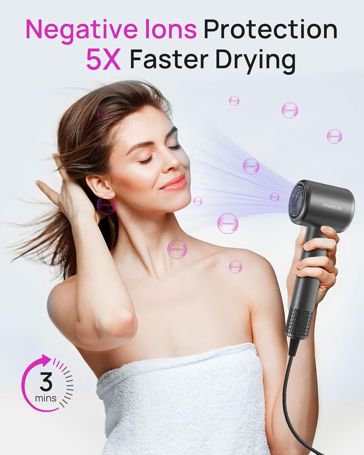 Hair Dryer, High-Speed Ionic Low Noise Blow Dryer with Brushless Motor for Fast Drying, Thermo-Control Quiet Compact Hair Blow Dryer with Magnetic Diffuser for Curly Hair for Home Travel Salon - Image 2