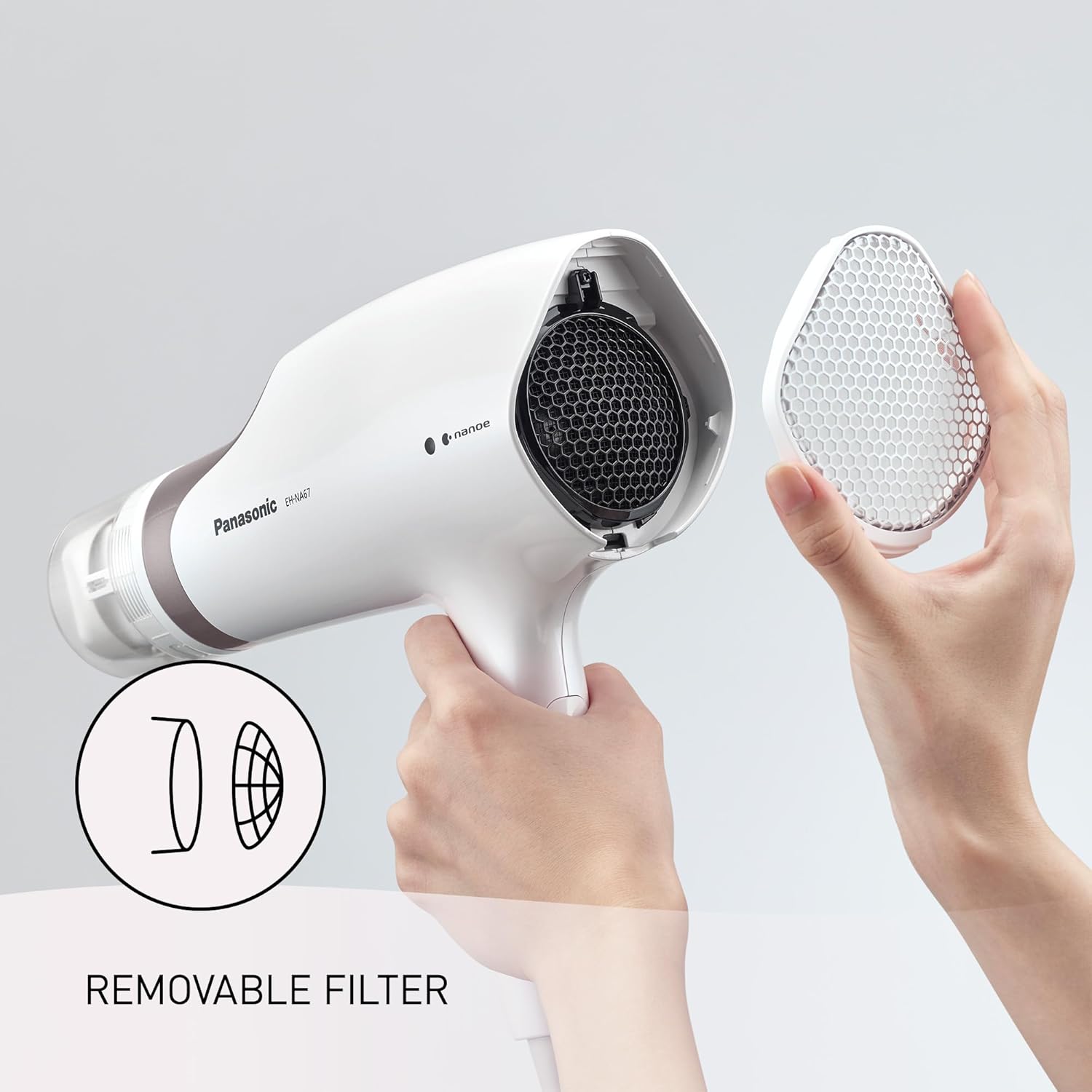 Panasonic Nanoe Salon Hair Dryer with Oscillating QuickDry Nozzle, Diffuser and Concentrator Attachments, 3 Speed Heat Settings for Easy Styling and Healthy Hair - EH-NA67-W (White) - Image 12