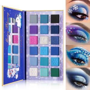 Blue Purple Eyeshadow Palette,18 Color Matte Shimmer Blue Eye Shadows Makeup, Highly Pigmented Waterproof Metallic Purple Teal Cool Tone Christmas Smooth Eyeshadow Smokey Makeup Pallet for Older Woman