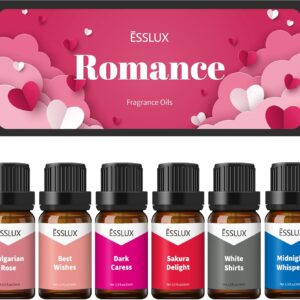 Fragrance Oils, ESSLUX Romance Scented Essential Oils for Diffuser for Home, Premium Soap Candle Making Scents, Romantic Aromatherapy Oils Gift Set, 6x10ml - Bulgarian Rose, Best Wishes and More