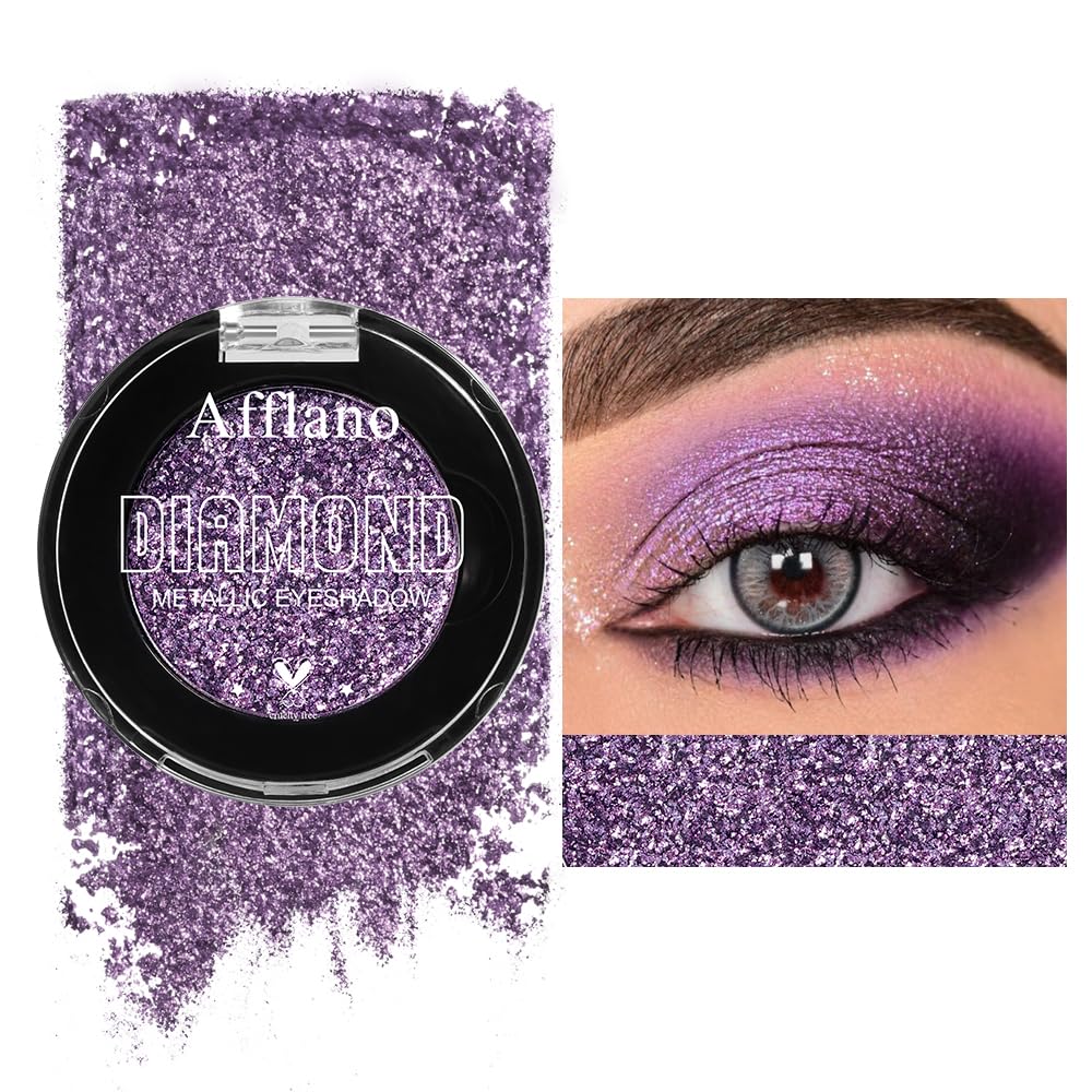 Afflano Sparkle Purple Glitter Eyeshadow One-Swipe Coverage, Diamond Lilac Purple Glitter Eyeshadow Palette Single, Pigmented Metallic Violet Eye Shadow Pallet for Girl Women Bold Eye Look, 7H - Image 7
