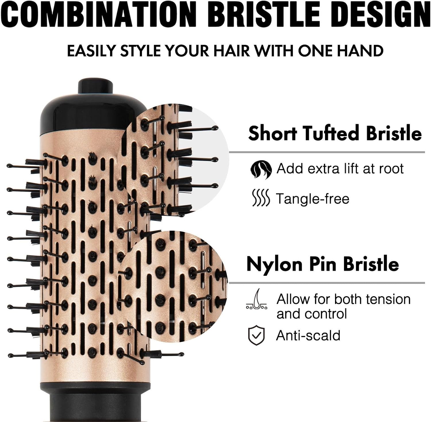 DAILYLIFE Rotating Hair Dryer Brush, Hot Air Brush with 2 Brushes (1.5" & 2"), Hairdryer, Straightener, Curling Iron, and Comb All in one - Image 6