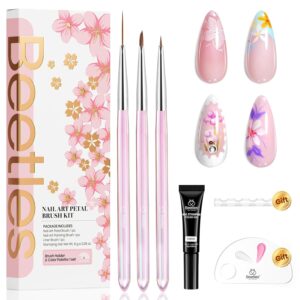 Beetles Nail Art Brushes Set for Gel Polish 3 Pcs Nail Art Design Pen and One White Painting Gel All-in-One Petal Brush Kit Flower DIY with Palette Dotting Manicure Tool Set