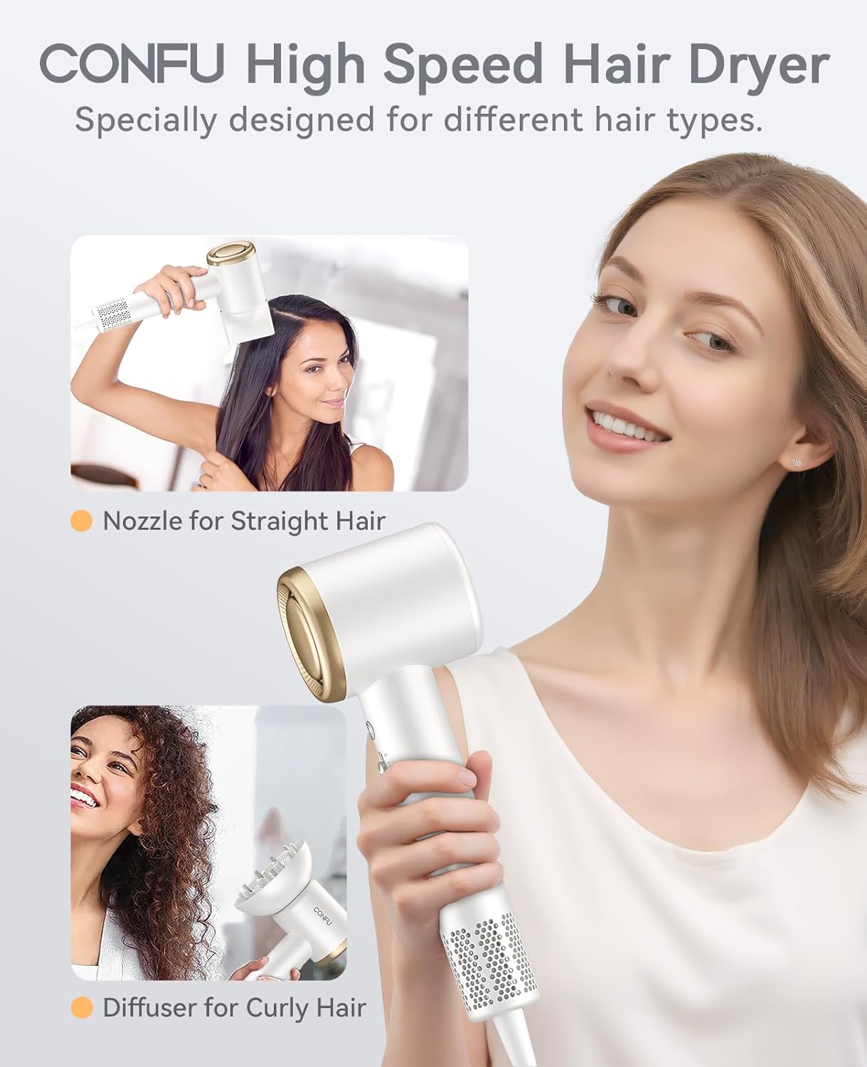 Blow Dryer, CONFU Hair Dryer with Diffuser 110000 RPM, High-Speed Professional Ionic Blow Dryer for Fast Drying, Hair Diffuser for Curly Hair for Home Travel - Image 4