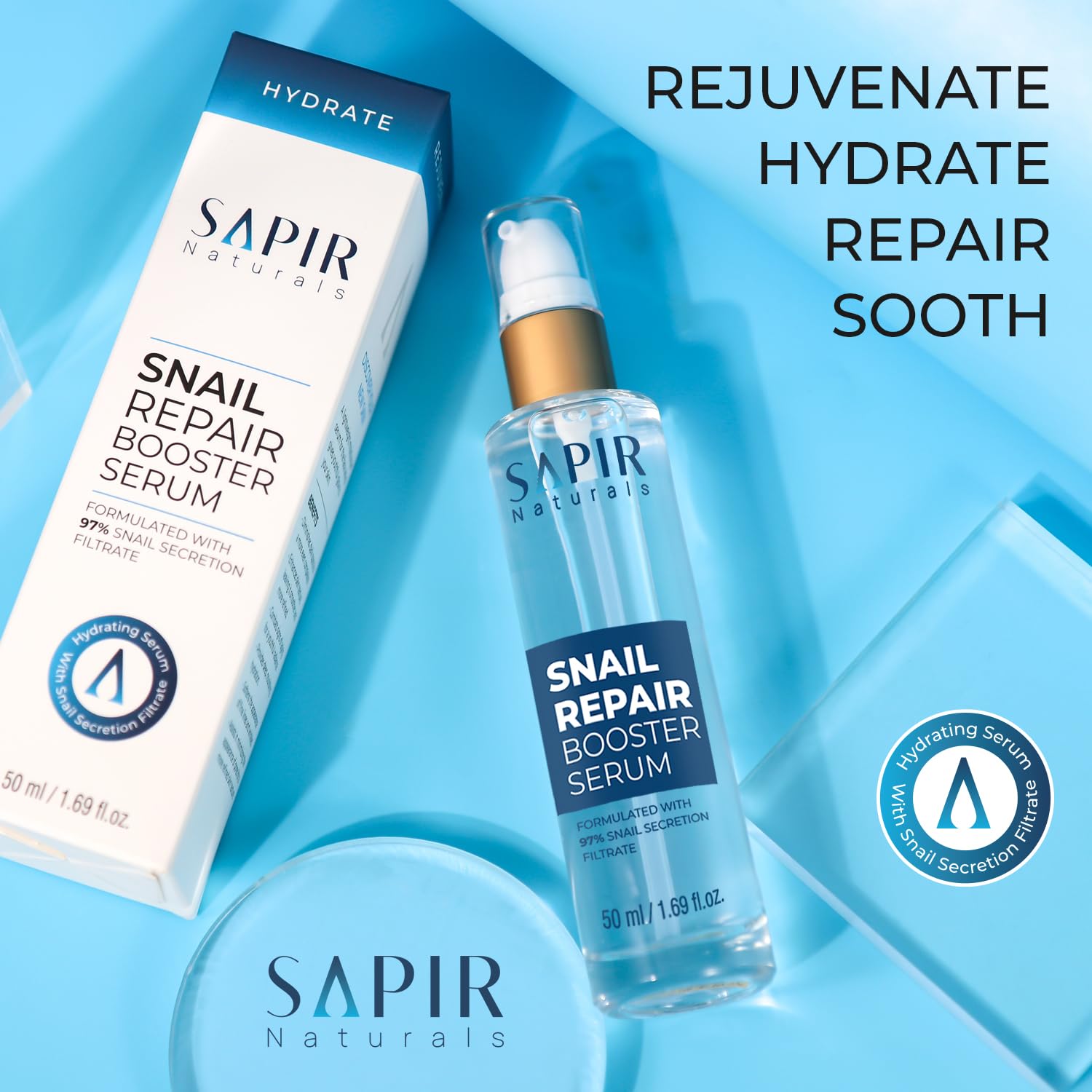 Snail Mucin Serum Repair Booster Serum 50ml - Formulated With 97% Snail Secretion Filtrate - Facial Skin Care Products Face Serum For Women With Hyaluronic Acid - Anti aging Serum - Glow Recipe Toner - Image 5