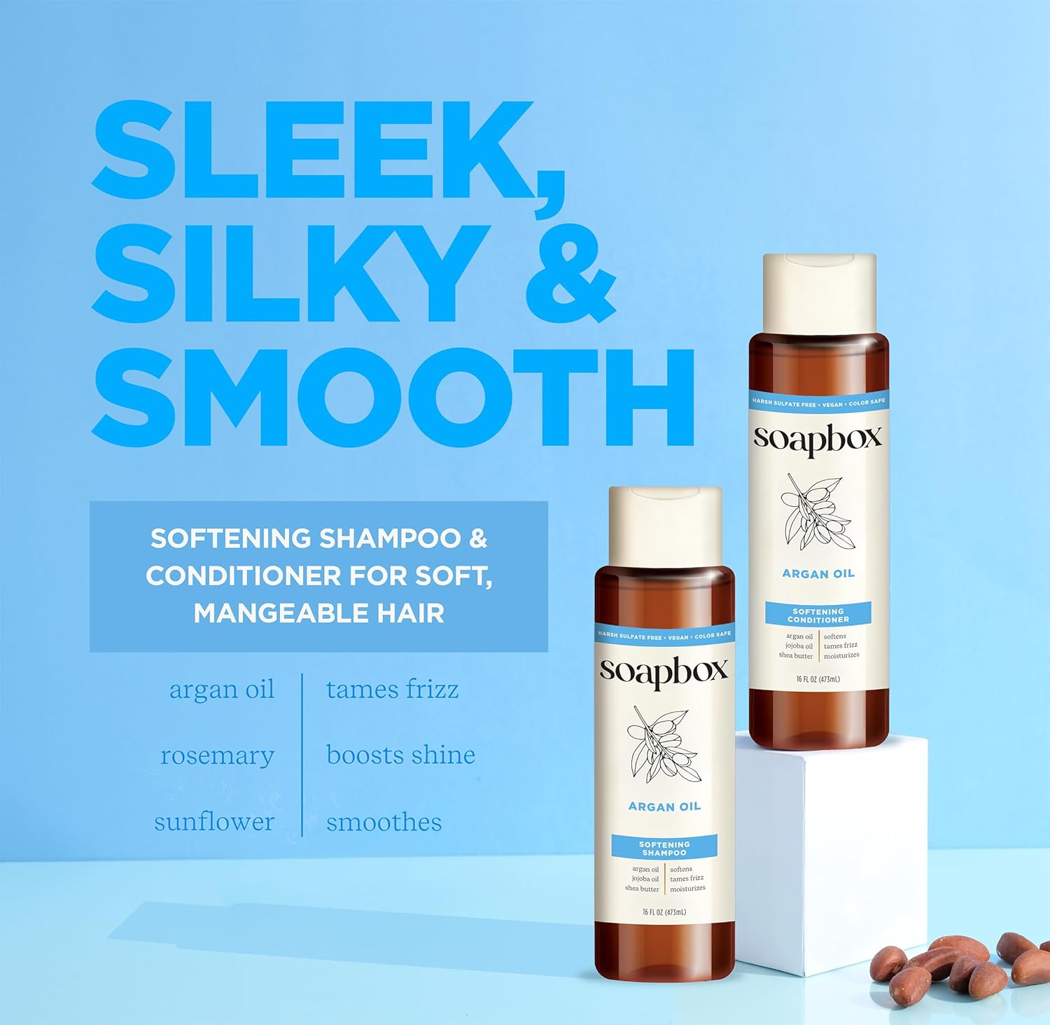 Soapbox Argan Shampoo & Conditioner Set, Volumizing, Vegan, Color Safe, Harsh Sulfate & Silicone Free, 16oz each (Pack of 2) - Image 2