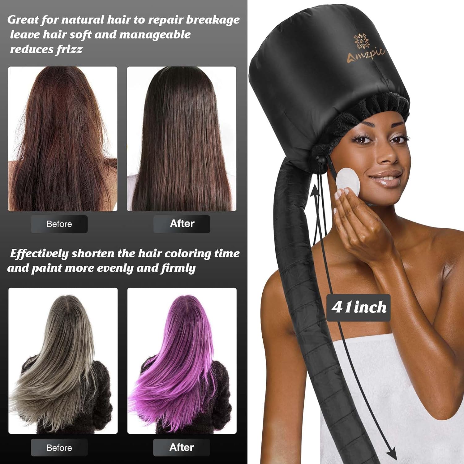Bonnet Hood Hair Dryer Attachment - Headband Integrated Bonnet Hair Dryer for Speeds Up Drying Time at Home, Easy to Use for Styling, Curling and Deep Conditioning (Black,Adjustable) - Image 6