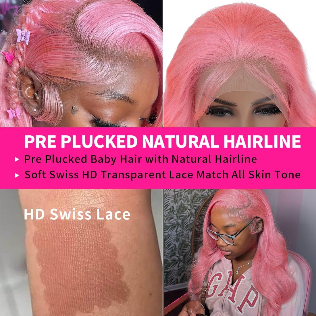 Pink Lace Front Wigs Human hair Pink Wigs Human Hair Body Curly Human Hair Wig For Women Body Wave Lace Frontal Wigs Human Hair 200% Density HD Transparent Pre Plucked 26 inch - Image 2