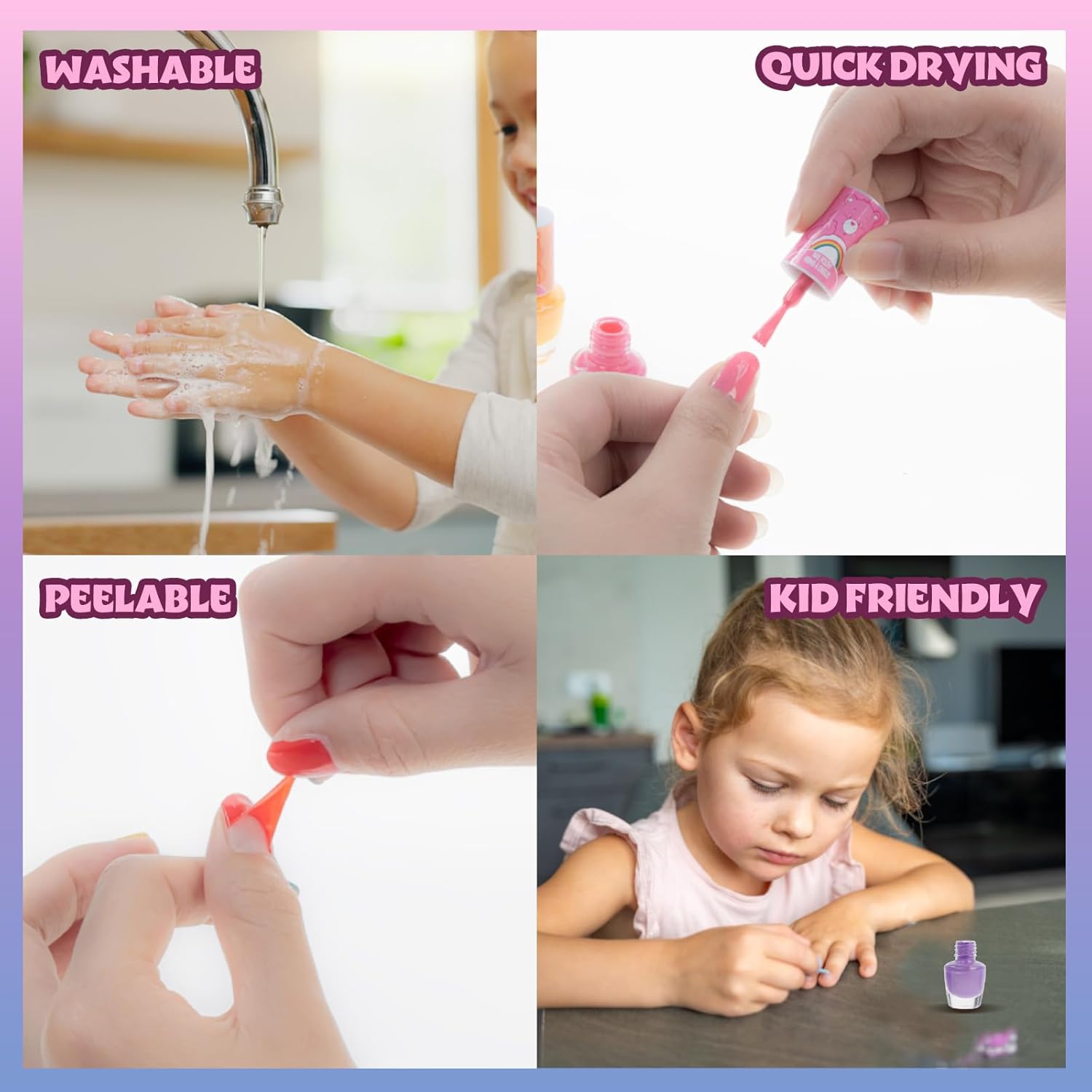 Townley Girl Care Bears 8 Piece Tie-Dye Kids Nail Polish Set | Non-toxic & Quick Dry Nail Polish with Nail Stickers | Birthday Gifts for Ages 3 - Image 5
