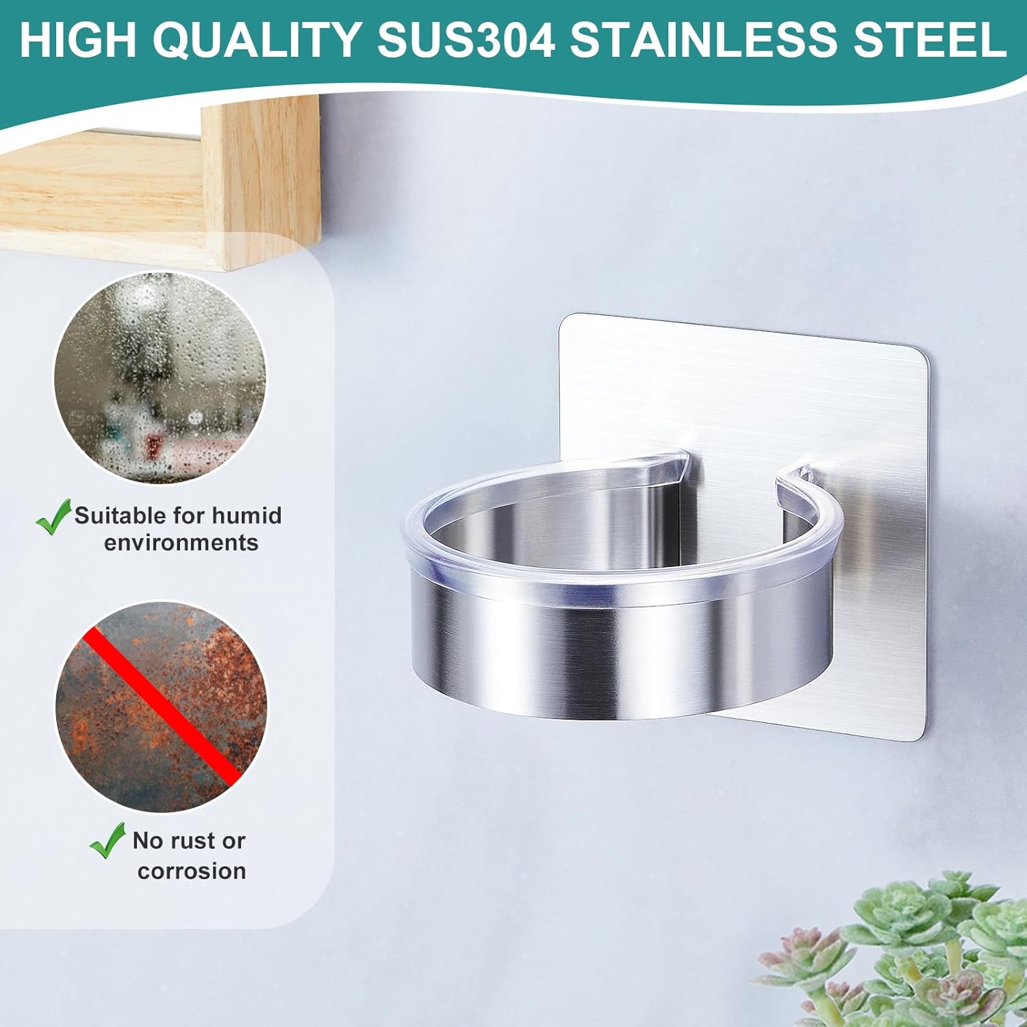 Hair Dryer Holder Wall Mounted, Hair Tool Organizer and Storage, Blow Dryer Holder Wall, Adhesive Hair Dryer Holder, SUS304 Stainless Steel Hairdryer Holder for Bathroom Salon Barber Shops - Image 3