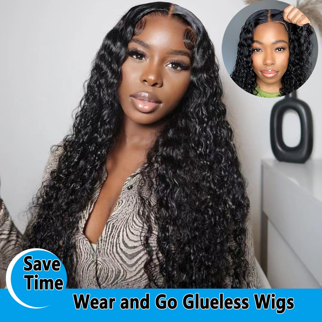 26 Inch Deep Wave Lace Front Wigs Human Hair Wigs for Black Women 180% Density HD Transparent 13×4 Lace Front Glueless Wigs Human Hair Pre Plucked with Baby Hair Deep Curly Lace Frontal Human Hair Wig - Image 2