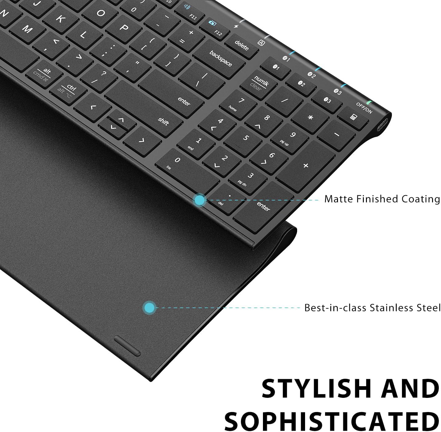 iClever BK10 Bluetooth Keyboard, Universal Bluetooth 5.1 Wireless Keyboard with Number Pad, Ergonomic Design, Multi-Device Compatibility, Stable Connection for Mac, iPad, iPhone, Android, Windows - Image 3
