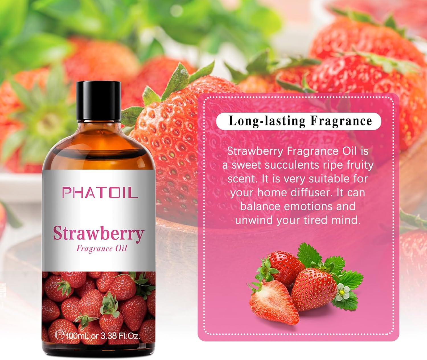 3.38FL.OZ Strawberry Fragrance Oils for Aromatherapy, Essential Oils for Diffusers for Home, Perfect for Diffuser, Yoga, Skin Care, DIY Candle and Soap Making - 100ml - Image 5