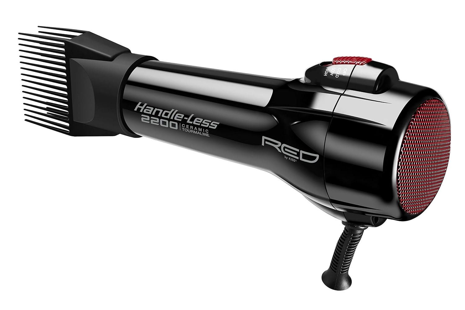 RED by Kiss Handle-Less 2200W Ceramic Tourmaline Hair Dryer, 3 Heat Settings, Pro Blow Dryer with Comb Attachment, Ionic for Frizz-Free Shine, Detangler & Straightening for 4C - Image 2