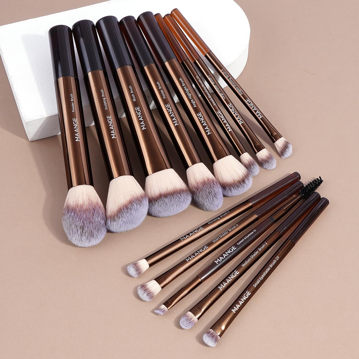 MAANGE 13 PCS Makeup Brushes Professional Make Up Brushes Premium Synthetic Powder Concealers Brushes Travel Makeup Brush Set with Case (Coffee) - Image 8