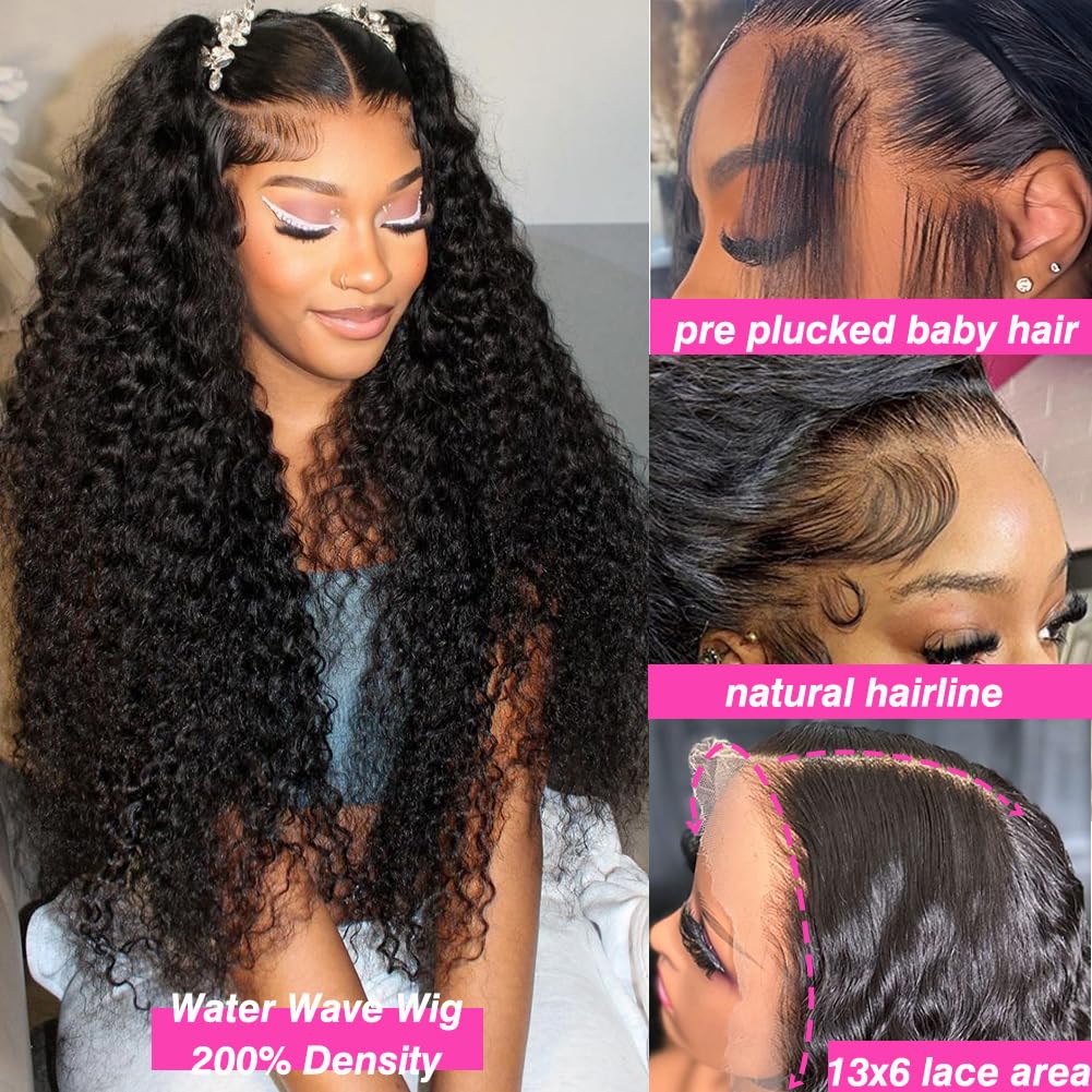 30 Inch Water Wave 13x6 HD Lace Front Wigs Human Hair Pre Plucked 200 Density Deep Part Curly Wig for Women with Hairline Water Wave Frontal Wigs Human Hair - Image 2