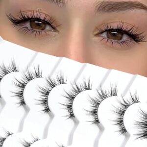 Natural Lashes That Look Like Extensions Strip Lashes Natural Look Thin Band Wispy Eyelashes 13mm Cat Eye False Eyelashes Foxy Eye Lashes 12 mm 7 Pairs S10