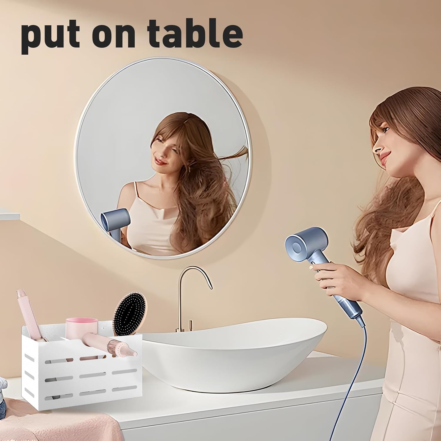 FLE Hair Tool Organizer, Hair Dryer Holder Cabinet Door, Blow Dryer Holder Over Cabinet Door Organizer and Storage for Curling(White) - Image 7