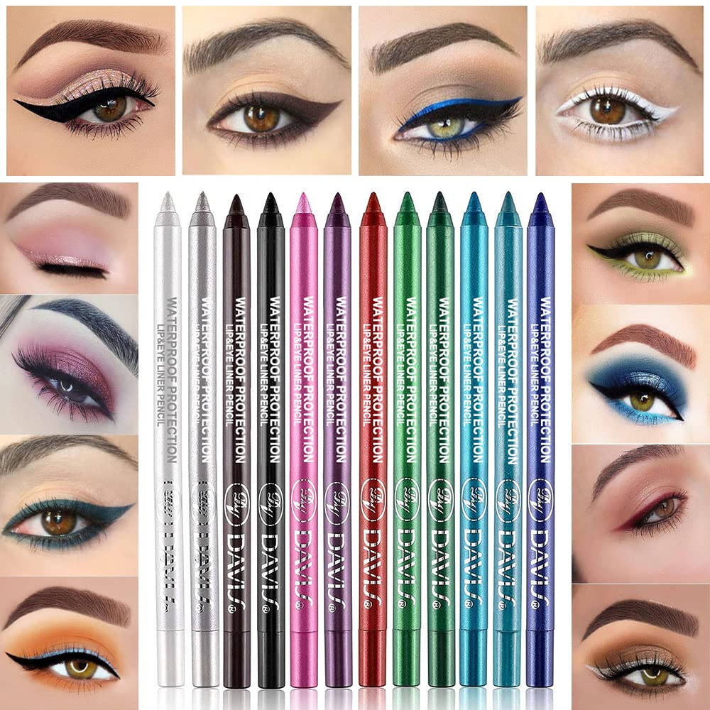 2Pcs Bright Blue & Dark Blue Eyeliner Pen Set, Pearl Metallic Glitter Eyeliner Pencil Kit - Waterproof Professional Eye Makeup - Eye Liners for Women - E1 - Image 3