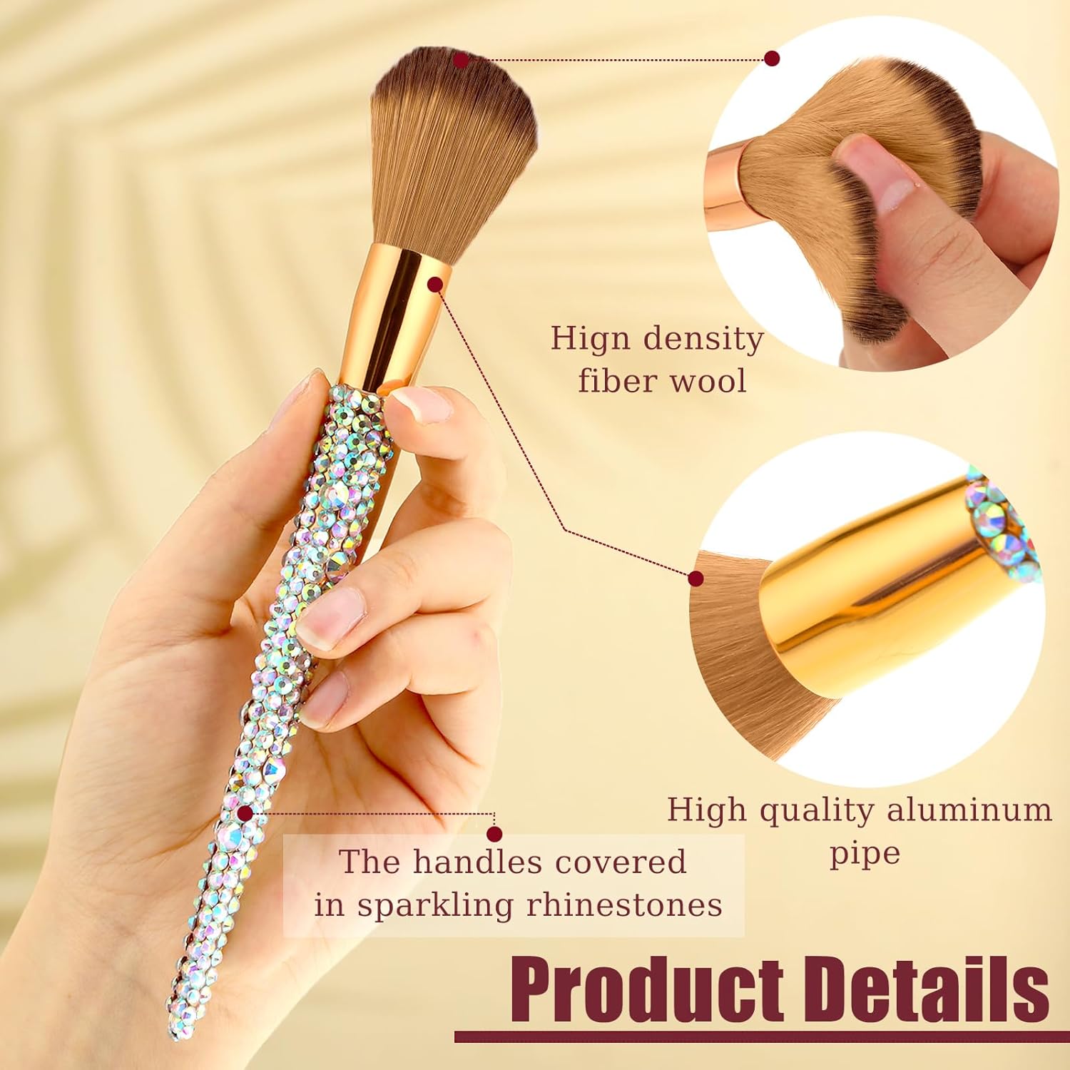13 Pieces Rhinestone Makeup Brushes Set Bling Crystal Professional Face Cosmetics Blending Liquid Foundation Powder Concealer Eye Shadows Make up Beauty Tool Glitter with Holder (Silver, Yellow) - Image 3