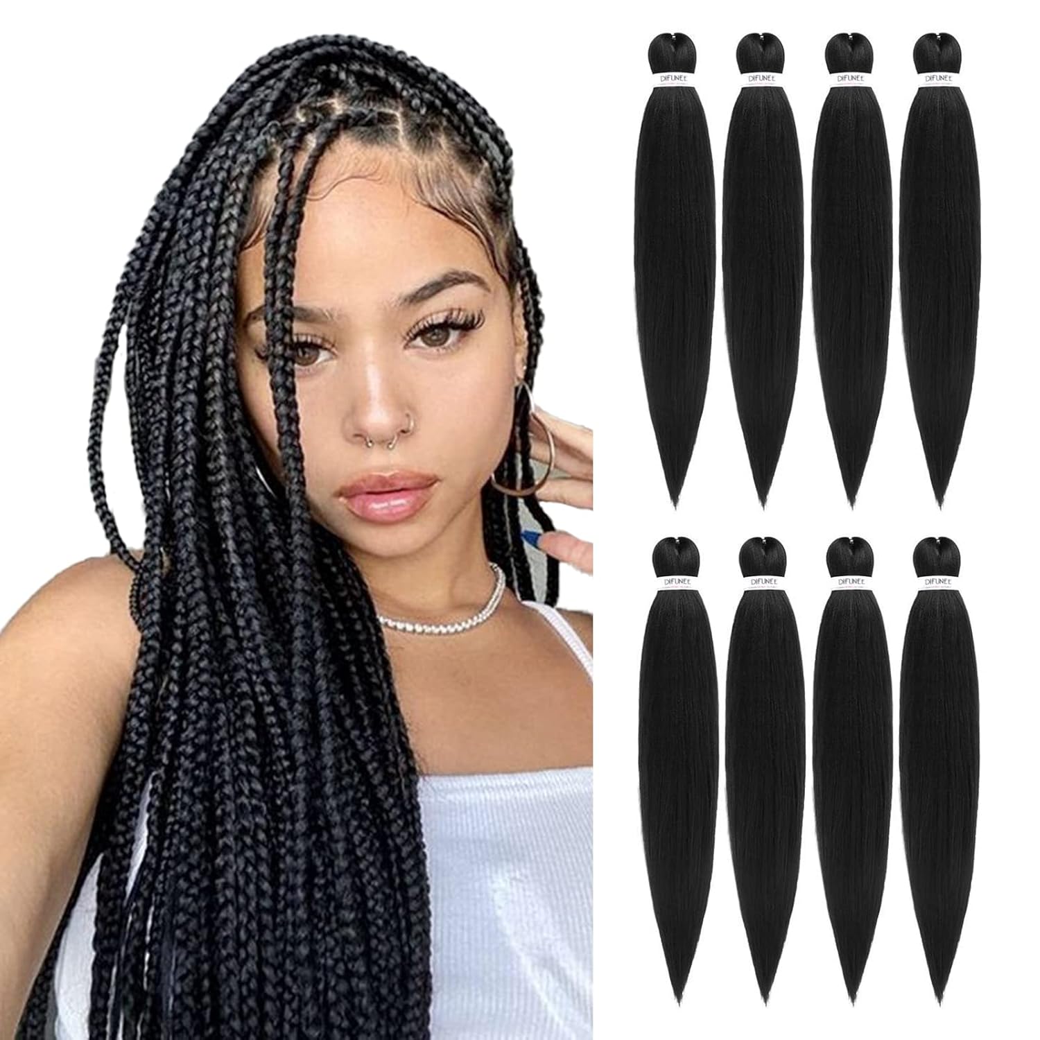 Pre-stretched Braiding Hair - 24 Inch 8 Packs Natural Black Long Braiding Hair For Twist or Box Braids, Yaki Texture Hot Water Setting Synthetic Crochet Hair Extensions (24 Inch, 1B-8P) - Image 9