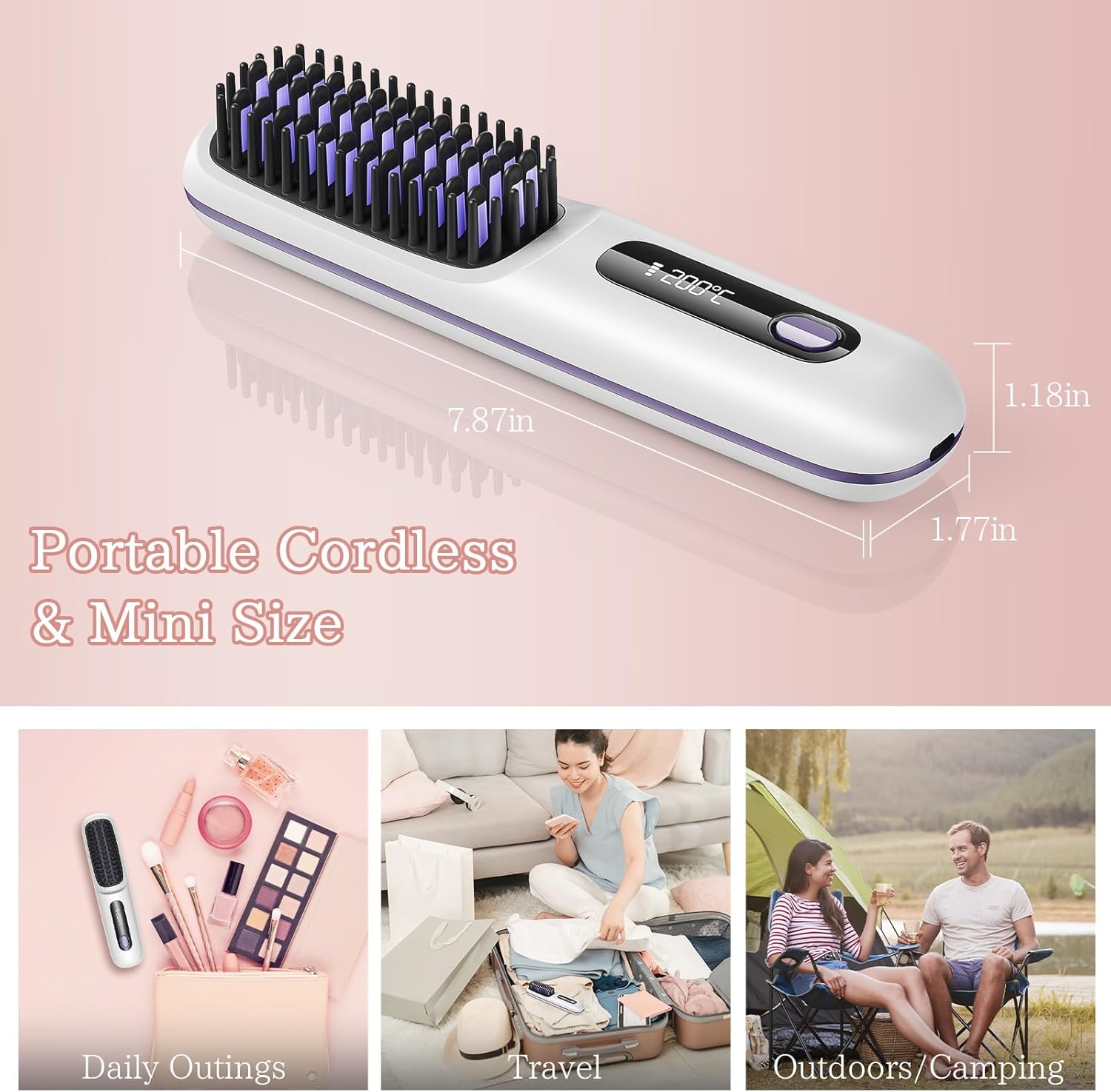 Cordless Hair Straightener Brush, Portable Anion Hair Straightener Brush for Women Lightweight Ceramic Coating Negative Ion Anti-Scald Hair Straightener for Women Travel Styling Hairstyler Salon - Image 7