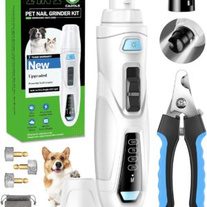Dog Nail Grinder Super Quiet Dog Nail Trimmers 3 Grinding Wheels 3 Speed Rechargeable Pet Nail Grinder LED Display Dog Nail Clippers Kit for Large Medium Small Dogs Cats Dog Nail File Toenail Clippers