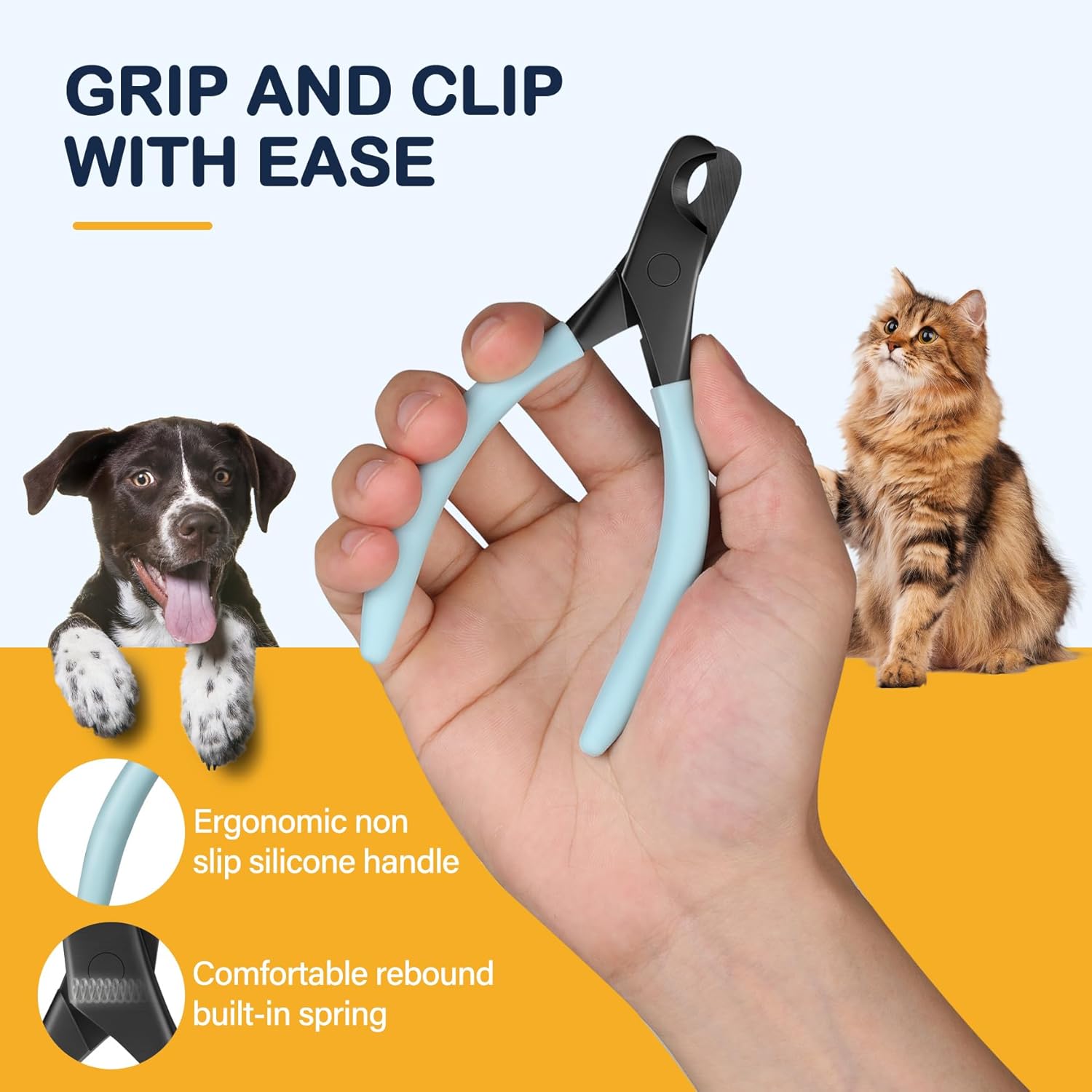 BEZOX Professional Pet Nail Clippers, Premium Sharp & Safe Pets' Paw Trimmer for Large Dogs and Small Animals, Soft Grip Cat Claw Cutter with Built-in Spring - Blue Handle - Image 5