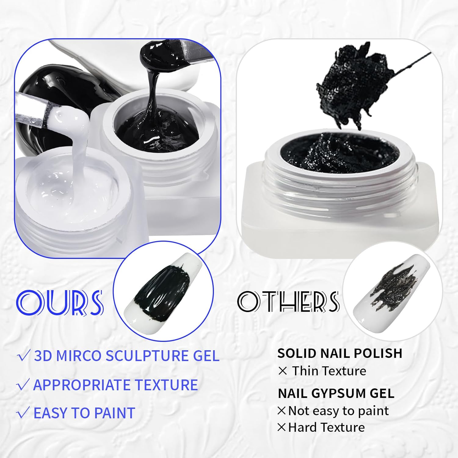 Mirco Sculpture Painting Nail Gel with Chrome Nail Powder, 3D Black Painting Carved Nail Gel, Metallic Mirror Effect, Creative Molding Gel for DIY Nail Home Salon Manicure Soak Off UV LED - Image 4
