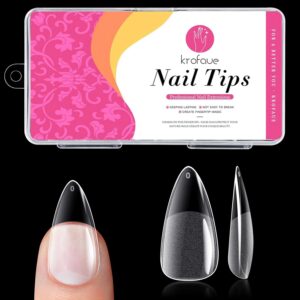 krofaue Short Almond Nail Tips - 120PCS Half Matte Acrylic Fake Nails with 12 Sizes Clear Press on Nails Almond for Extension Nail Manicure Home DIY
