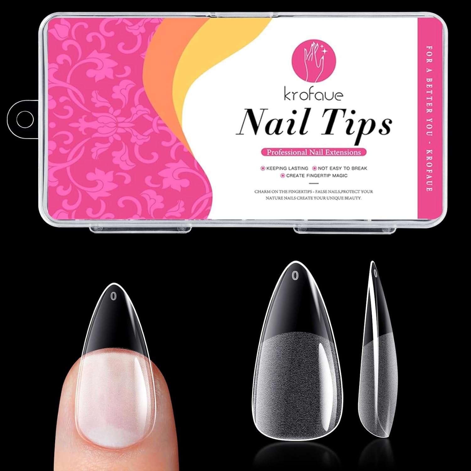 krofaue Short Almond Nail Tips - 120PCS Half Matte Acrylic Fake Nails with 12 Sizes Clear Press on Nails Almond for Extension Nail Manicure Home DIY