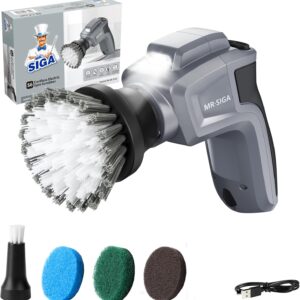 MR.SIGA Electric Spin Scrubber for Kitchen and Bathroom Cleaning, Waterproof Rechargeable Cordless Spin Scrubber with 5 Replaceable Cleaning Brushes and Pads